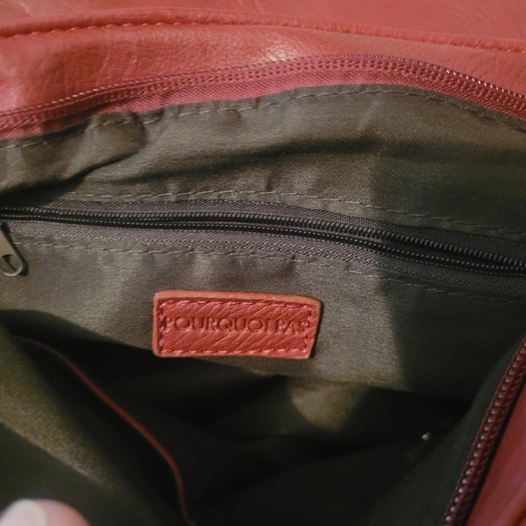 Pourquoi Pas Red Leather Shoulder Bag - Picture 6 of 7